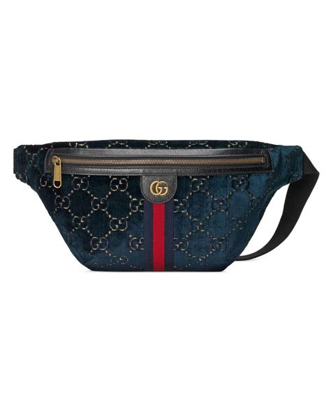 Gucci Gürteltasche GG Samt Blau in Velvet with Brass